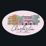 Charleston, South Carolina Wedding pink and bow   Oval Sticker<br><div class="desc">Welcome your guests to your Charleston, South Carolina wedding with our beautifully designed Wedding Welcome Bag Favor Box. These boxes are the ideal way to greet your loved ones and set the tone for a charming Southern celebration. The design showcases the iconic Rainbow Row in Charleston, a row of historic...</div>