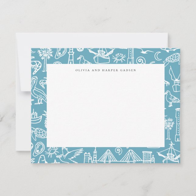 Charleston Toile Border in Blue Thank You Card (Front)