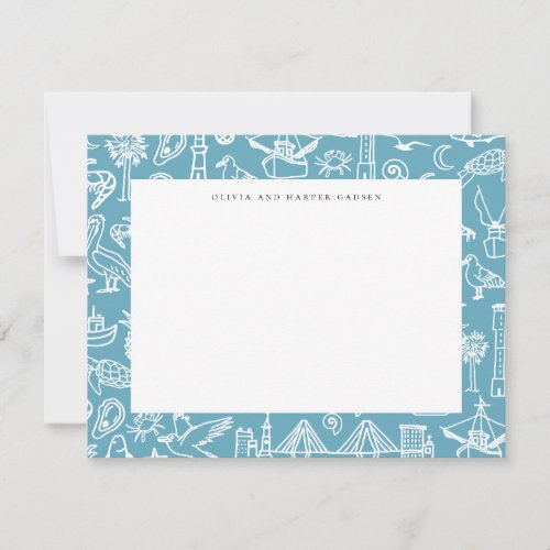 Charleston Toile Border in Blue Thank You Card