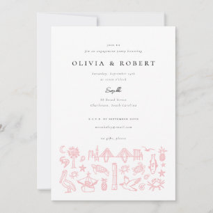 Charleston Toile Border in Pink Engagement Party  Invitation