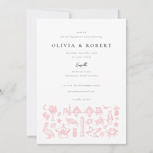 Charleston Toile Border in Pink Engagement Party  Invitation