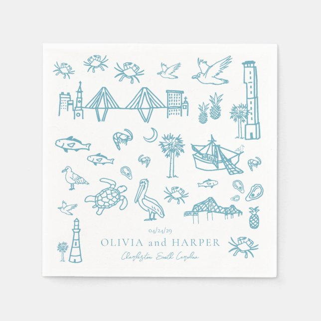 Charleston Toile in Blue Napkin (Front)