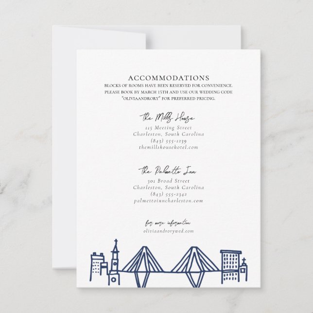 Charleston Toile in Navy Blue Accommodations Note Card (Front)