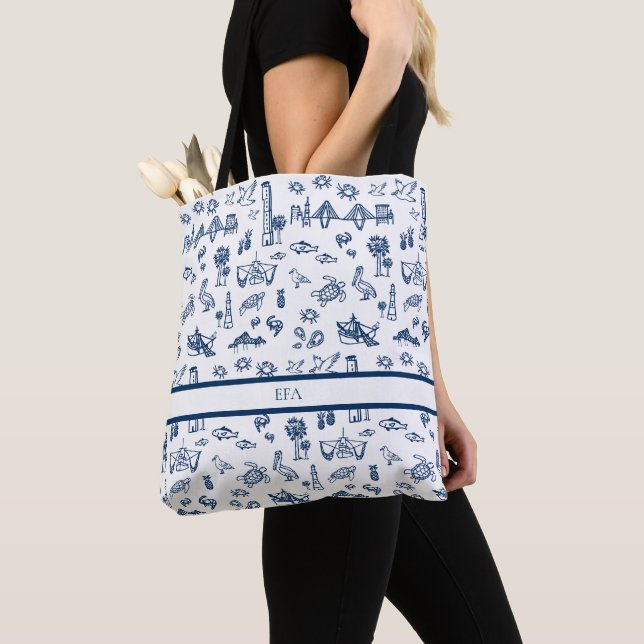 Charleston Toile in Navy  Tote Bag (Close Up)