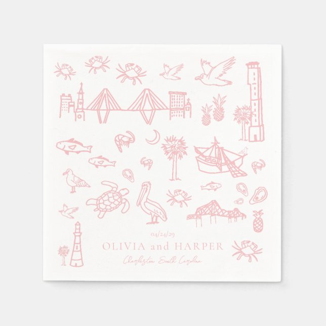 Charleston Toile in Pink Napkin (Front)