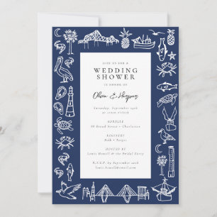 Charleston Toile Navy Blue Shower Invitation