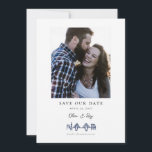Charleston Toile Skyline Navy Blue Save the Date<br><div class="desc">This charming save the date features one engagement photo and Charleston skyline illustration of the Ravenel Bridge, roof tops and church steeples. Part of the Charleston Toile Border in Navy Blue wedding invitation suite. All text is editable. Matching items available. Other colors available. Don't see the color you like? Shoot...</div>