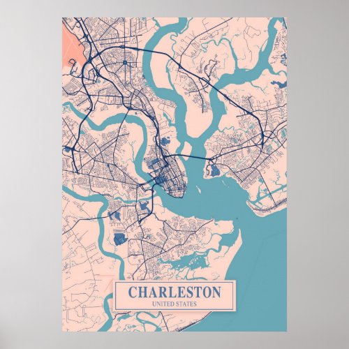 Charleston _ United States Breezy City Map  Poster