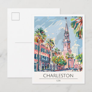 Charleston USA Vintage Art Illustration Travel Postcard