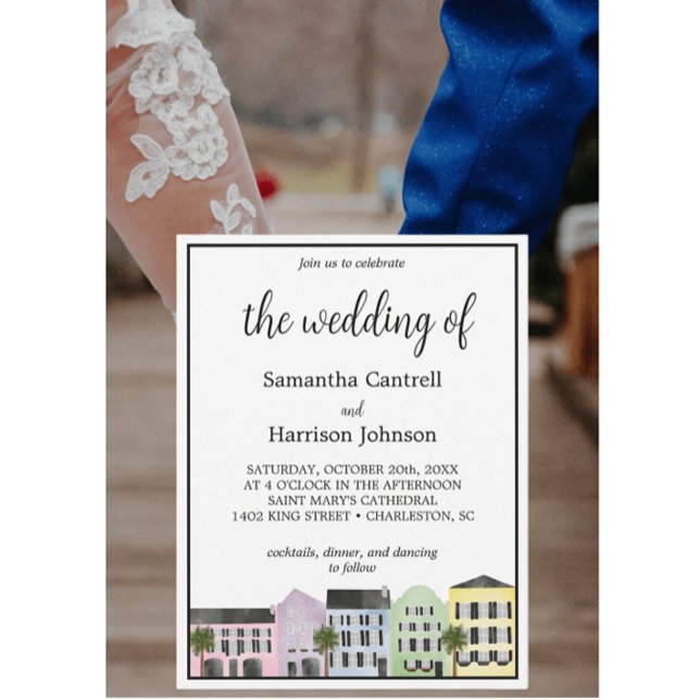 Charleston Watercolor Rainbow Row Southern Wedding Invitation (Creator Uploaded)