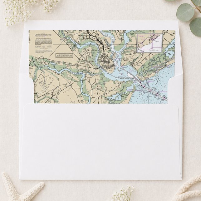 Charleston Wedding Nautical Chart Map DIY Envelope Liner (Charleston Wedding Nautical Chart Envelope Liner by Concertina Press)