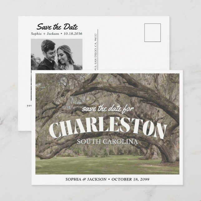Charleston Wedding Save the Date Retro Postcard (Front/Back)