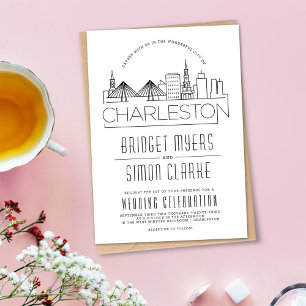 Charleston Wedding Stylized Skyline Invitation