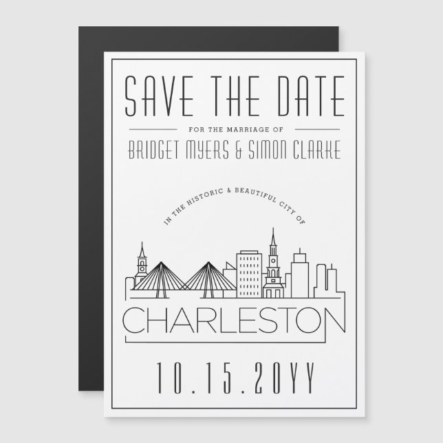 Charleston Wedding|Stylized Skyline Save the Date Magnetic Invitation (Front/Back)