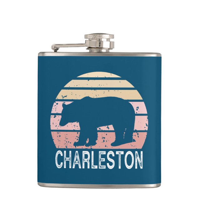 Charleston West Virginia Retro Bear Flask (Front)