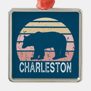 Charleston West Virginia Retro Bear Metal Ornament