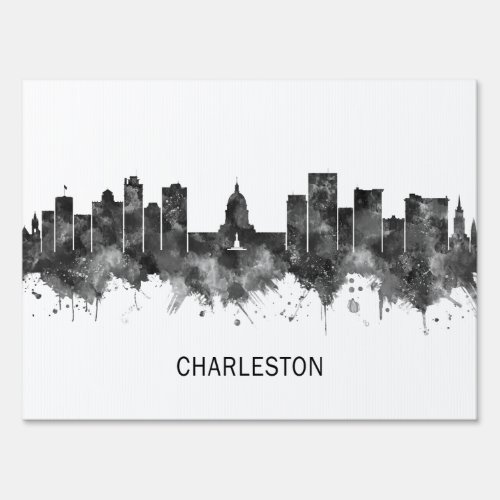 Charleston West Virginia Skyline BW Sign