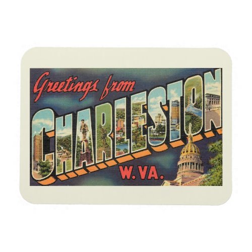 Charleston WV Large Letter Greeting Vintage  Magnet
