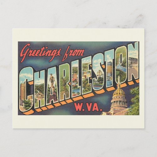 Charleston WV Large Letter Greeting Vintage Postcard