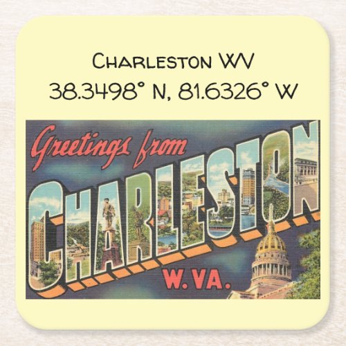 Charleston WV Map Coordinates Vintage Style Square Paper Coaster