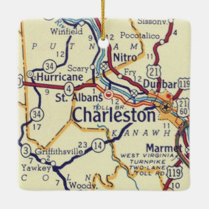 Charleston WV Vintage Map Ceramic Ornament