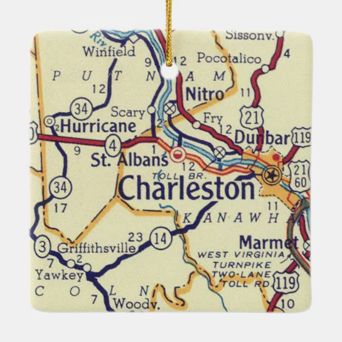 West Virginia Turnpike Map Charleston Wv Vintage Map Ceramic Ornament | Zazzle.com