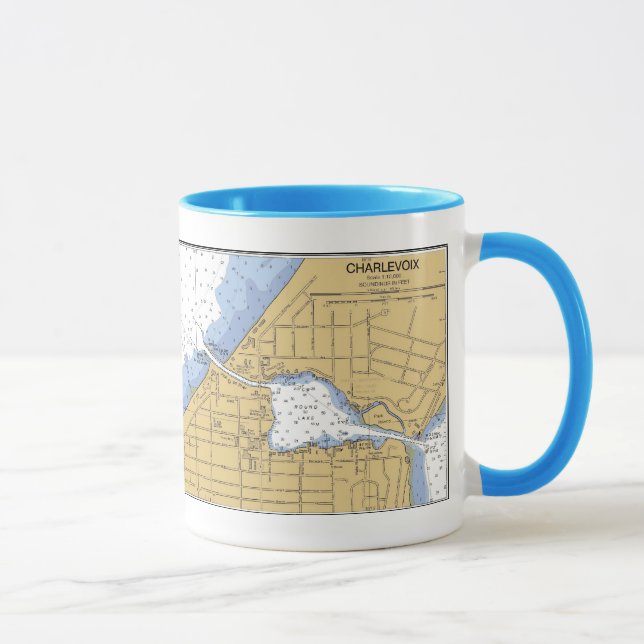 Charlevoix, MI Nautical Harbor Chart Mug (Right)