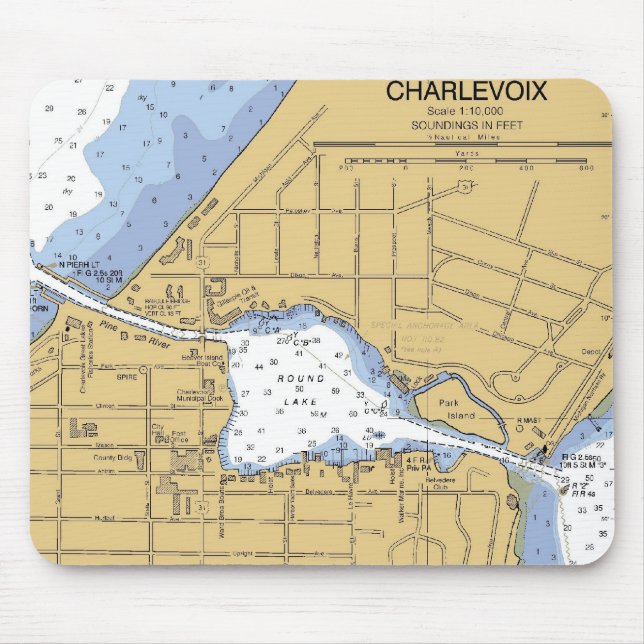 Charlevoix, MI Round Lake Nautical Chart Mousepad (Front)