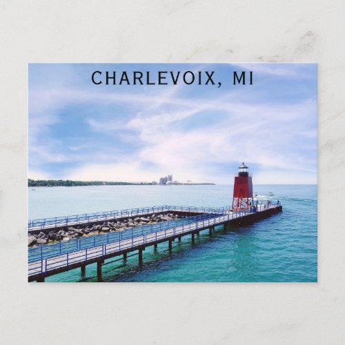 Charlevoix Michigan Lighthouse Travel Postcard