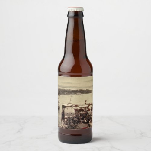Charlevoix Michigan Showing River and Harbor Beer Bottle Label