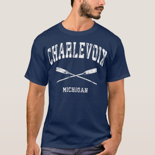 Charlevoix Michigan Vintage Nautical Crossed T_Shirt