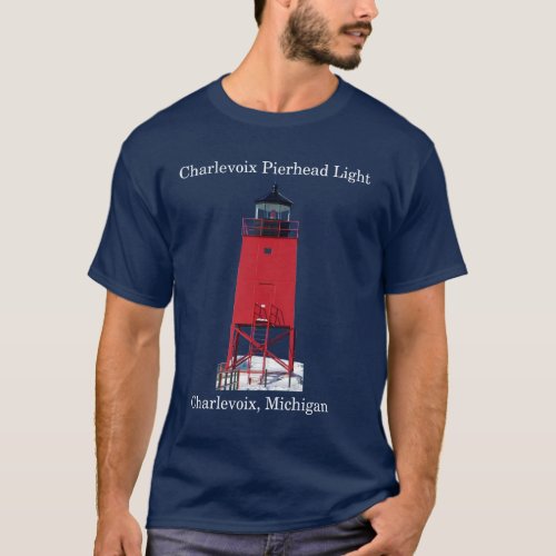 Charlevoix Pierhead Light dark shirt