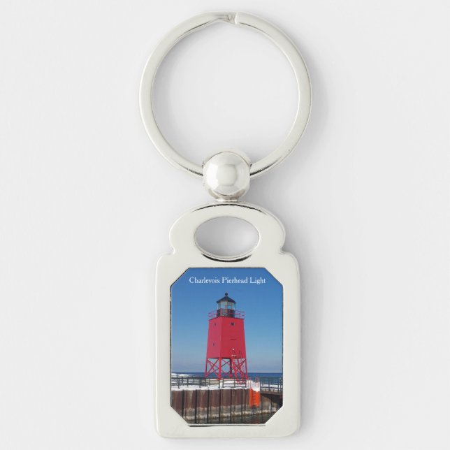 Charlevoix Pierhead Light metal key chain (Front)
