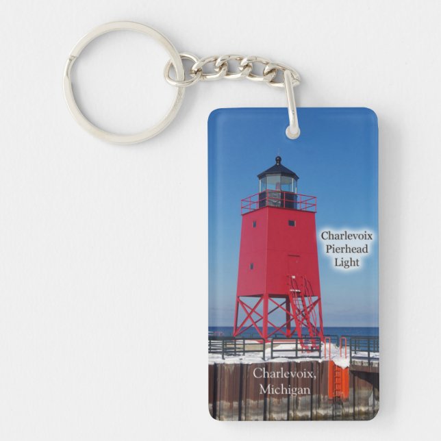 Charlevoix Pierhead Light rectangle key chain (Front)