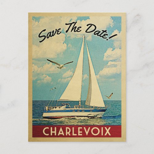 Charlevoix Save The Date Sailboat Nautical Announcement Postcard
