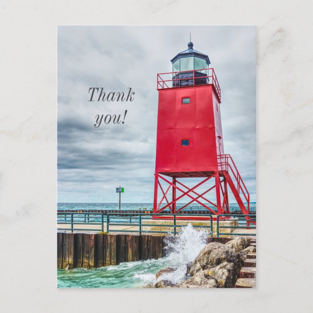 Charlevoix South Pierhead Lighthouse Thank you Postcard (Front)