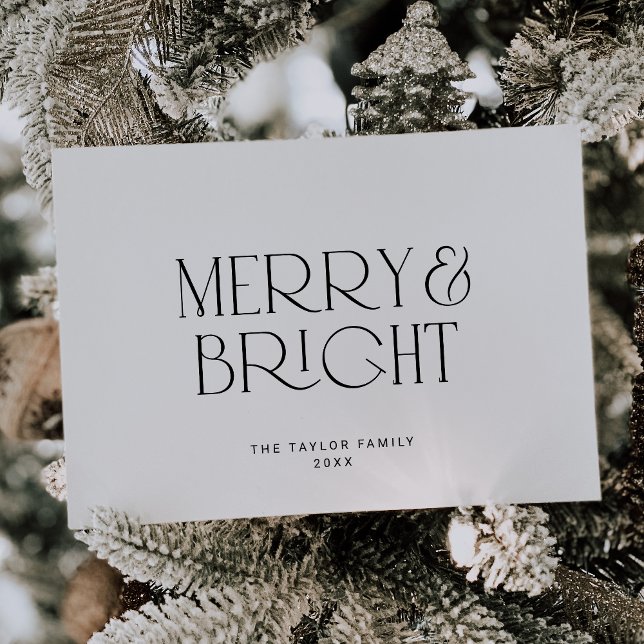 CHARLIE Black Modern Merry Bright Family Christmas Holiday Card (CHARLIE Black Modern Merry Bright Family Christmas Holiday Card)