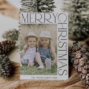 CHARLIE Black White Photo Merry Christmas Holiday Letterpress Photo Cards