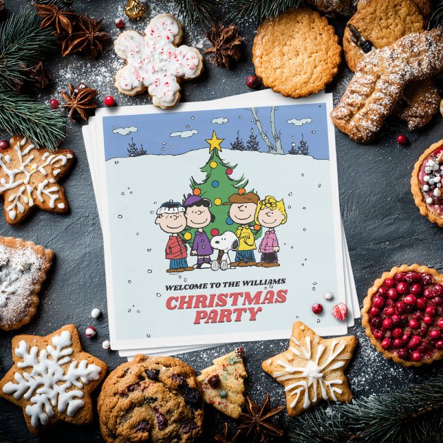 Charlie Brown and Friends Christmas Party Napkins (Napkin on table with cookies)