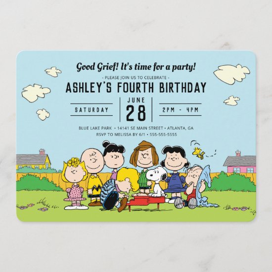 Charlie Brown and Gang Birthday Invitation