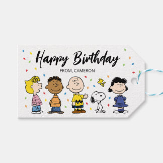 Charlie Brown and Gang Confetti Birthday Gift Tags