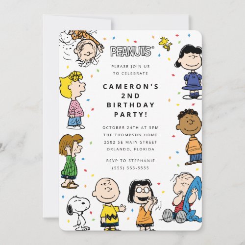 Charlie Brown and Gang Confetti Birthday Invitation