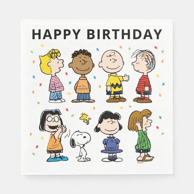 Charlie Brown and Gang Confetti Birthday Napkins (Front)