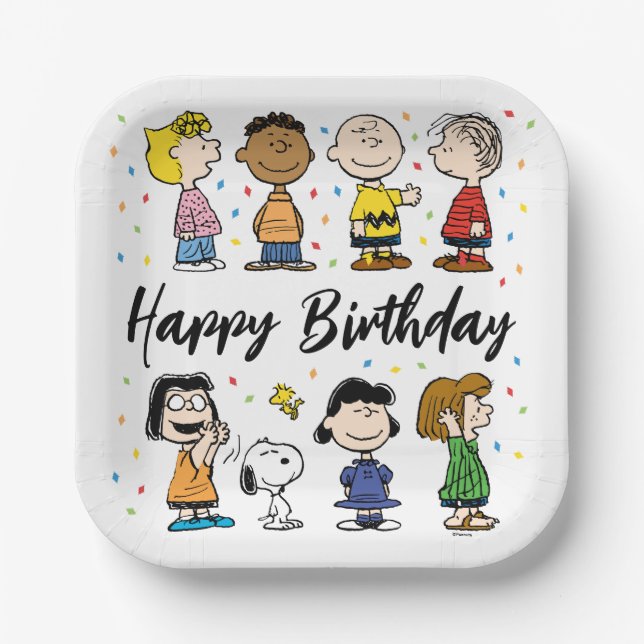 Charlie Brown and Gang Confetti Birthday Paper Plates (Front)