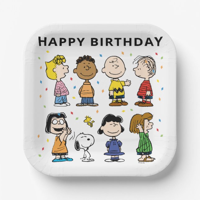 Charlie Brown and Gang Confetti Birthday Paper Plates (Front)