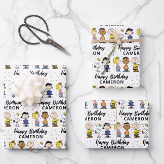 Charlie Brown and Gang Confetti Birthday Wrapping Paper Sheets
