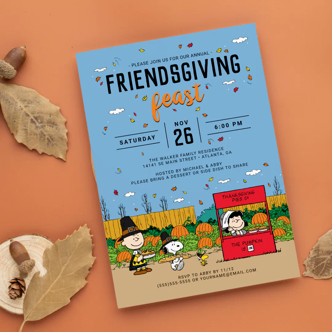 Charlie Brown and Gang Friendsgiving Feast Invitation
