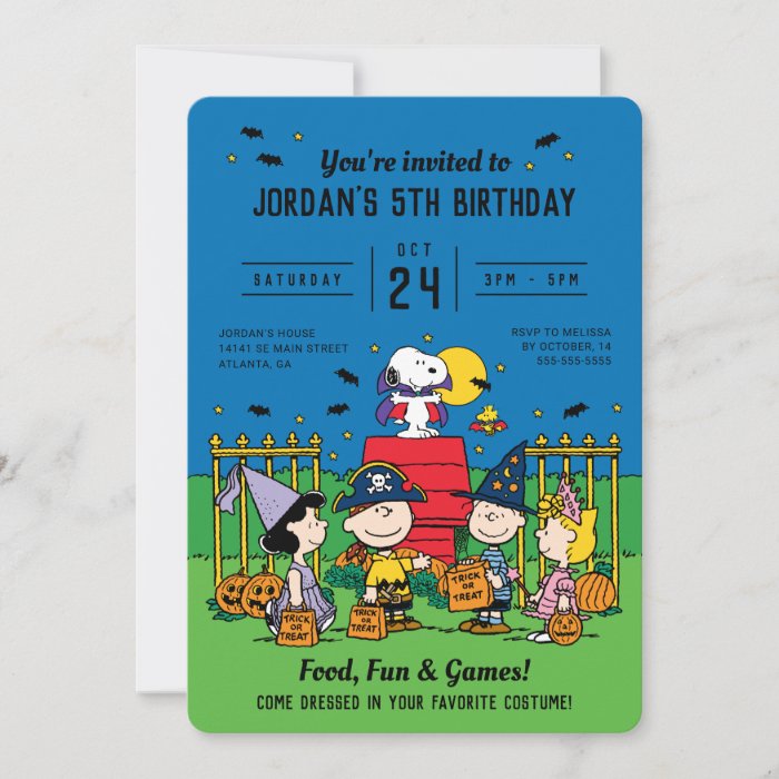 Charlie Brown and Gang Halloween Birthday Invitation
