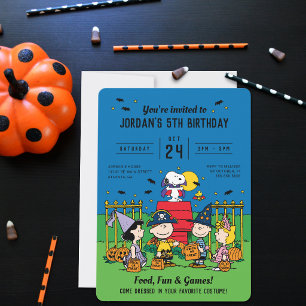 Charlie Brown and Gang Halloween Birthday Invitation