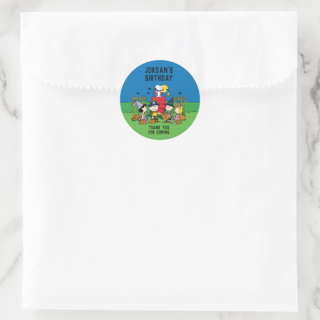 Charlie Brown and Gang Halloween Birthday Party Classic Round Sticker (Bag)